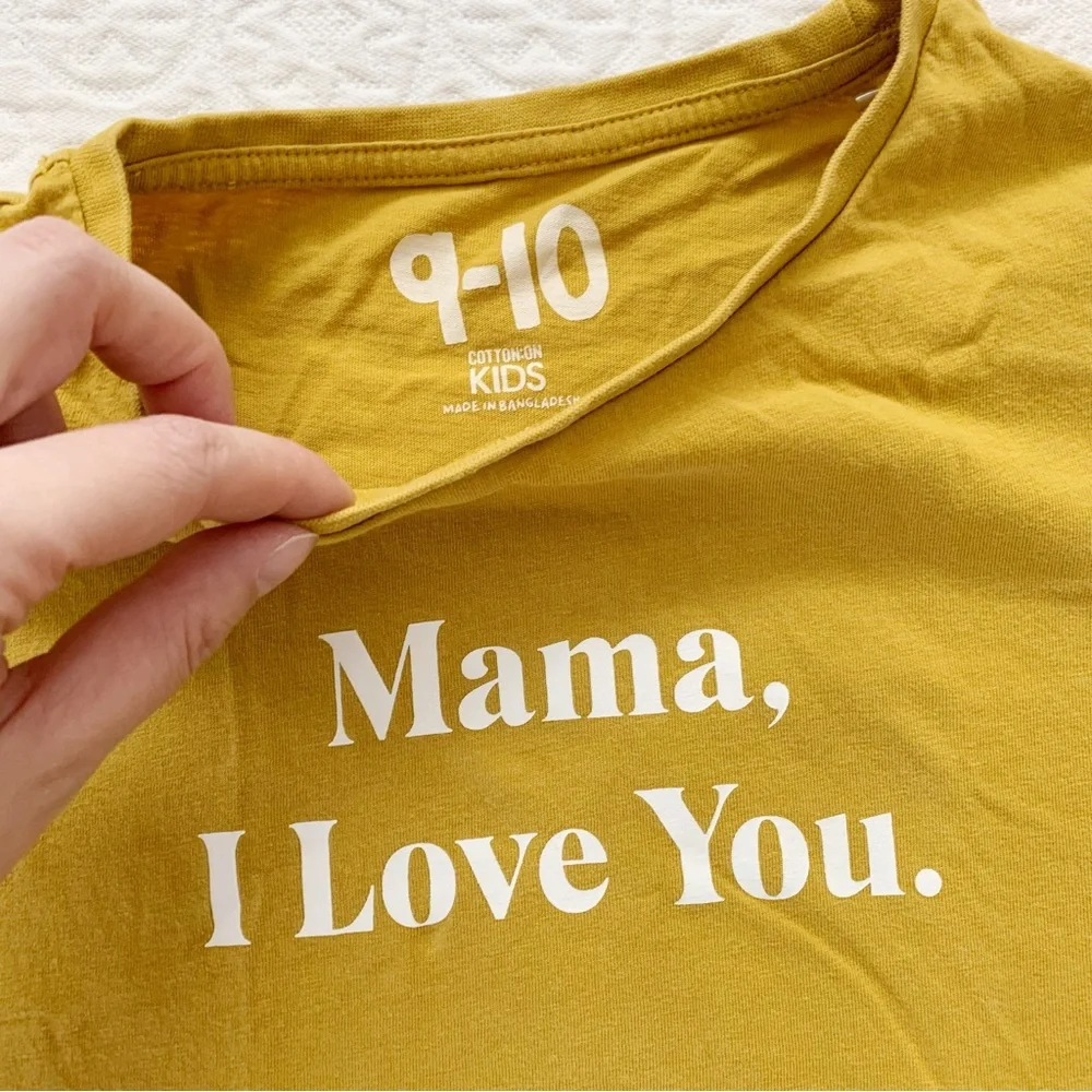 Cotton On Kids' Mama I‎ Love You T-Shirt, Mustard Yellow